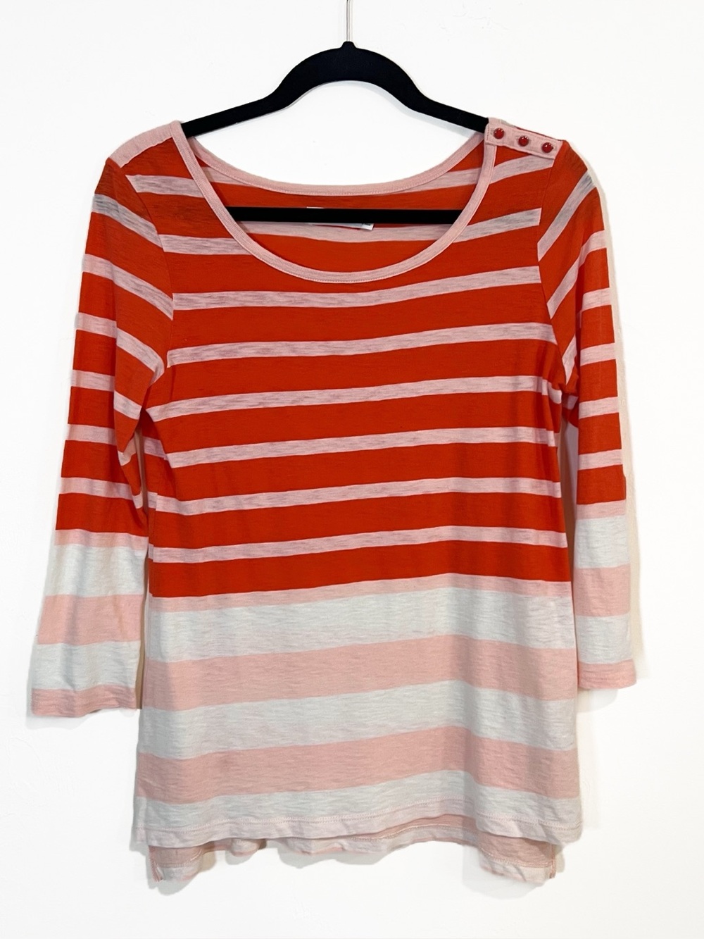 Anthro Pilcro Ombre Stripped Long Sleeve Oversized T-Shirt Pink Coral Size XS
